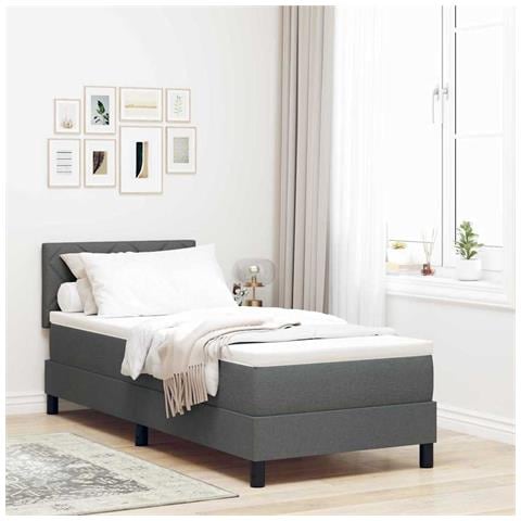 Letto a molle con materasso Grigio scuro 80 x 200 cm Tessuto - Foto 2