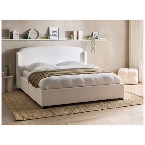 Letto Contenitore Tessuto Bernay 180 X 200 Cm Bianco Sporco - Foto 1