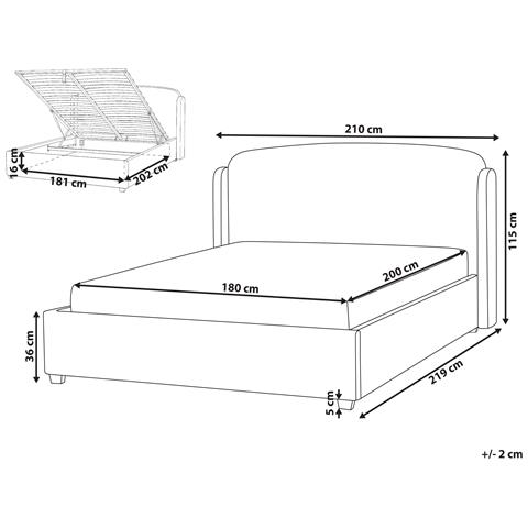 Letto Contenitore Tessuto Bernay 180 X 200 Cm Bianco Sporco - Foto 8