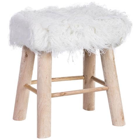 Sgabello In Legno Rivestito In Tessuto Bianco 37x26x43h Cm - Foto 1
