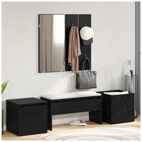 Set mobili da ingresso con specchio 6 pcs Legno multistrato - Foto 2