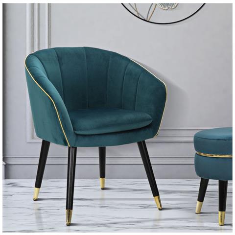 Poltrona Paris Ottanio E Gold In Tessuto Con Gambe Dorate - 62 X 58 X H 78 Cm - Foto 8