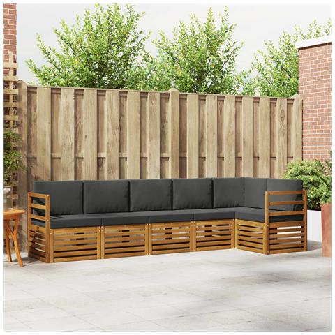 Set divani 6 pcs Naturale e Antracite Legno di Acacia Massello - Foto 2