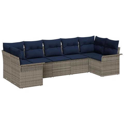 Set Divano da Giardino con cuscino 7 pcs Grigio Poly Rattan - Foto 1