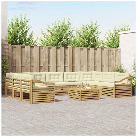 Set di divani da esterno 10 pcs Bianco e Crema Poliestere - Foto 2