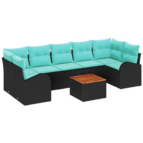 Set Divano da Giardino 8 pcs Nero e Turchese polyrattan - Foto 1