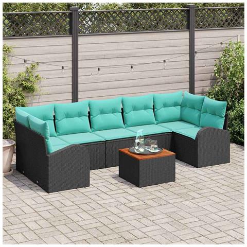 Set Divano da Giardino 8 pcs Nero e Turchese polyrattan - Foto 2