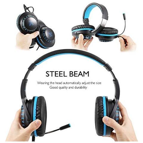 Pro Stereo Gaming Headset Per Ps4 Pc Xbox One S X Nintendo Switch Controller E Pc Portatile Mac Rumore Ear Apple Annulla Sopra Con Il Mic Led (blu Nero) - Foto 2