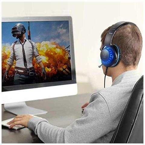 Pro Stereo Gaming Headset Per Ps4 Pc Xbox One S X Nintendo Switch Controller E Pc Portatile Mac Rumore Ear Apple Annulla Sopra Con Il Mic Led (blu Nero) - Foto 4