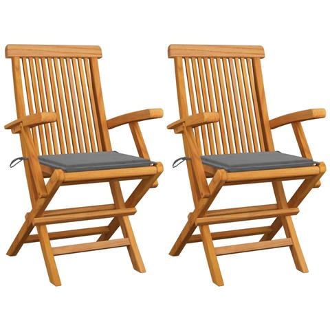 Sedie da Giardino con Cuscini Grigi 2 pz in Massello di Teak - Foto 1