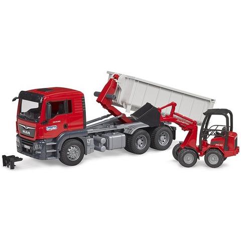 Mezzo Cantiere Bruder 03767 Man Camion Tgs Con Container E Ruspa Schae - Foto 1