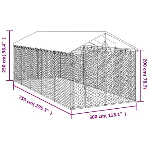 Cuccia Cani Da Esterno Tetto Argento 3x7,5x2,5m Acciaio Zincato - Foto 2