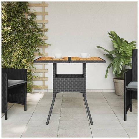 Tavolo Giardino Piano Legno Acacia Nero 80x80x75 Cm Polyrattan - Foto 3