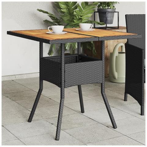 Tavolo Giardino Piano Legno Acacia Nero 80x80x75 Cm Polyrattan - Foto 1