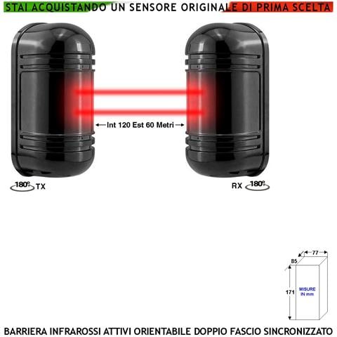 Infrarossi Attivi Doppio Fascio Orientabile Sbarramento Lineare Sensore Passaggio Segnala Allarme Intruso Portata 120 - Foto 1