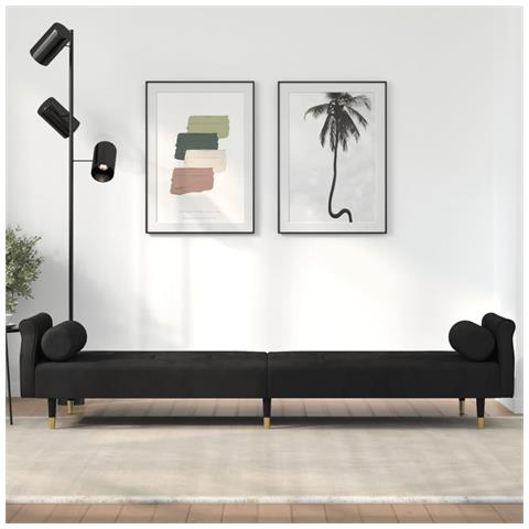 Divano Letto Con Cuscini Nero In Velluto - Foto 2