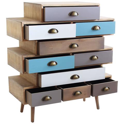 Cassettiera Da Interno In Legno Di Pino Con 10 Cassetti Colorati 80x36,5xh91,5 Cm Valley - Foto 2