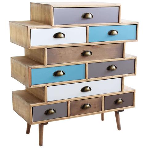 Cassettiera Da Interno In Legno Di Pino Con 10 Cassetti Colorati 80x36,5xh91,5 Cm Valley - Foto 1