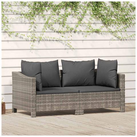 Set Di Divani Da Giardino 2 Pz Con Cuscini In Polyrattan Grigio - Foto 2