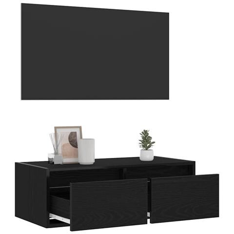 Mobile Porta TV con Luci LED Rovere Nero 75x35,5x25 cm - Foto 2