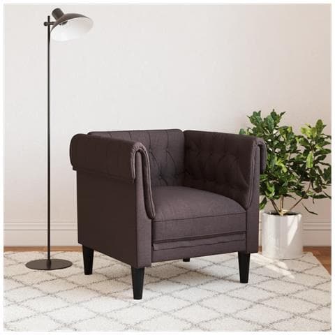 Poltrona Chesterfield Marrone Scuro In Tessuto - Foto 3