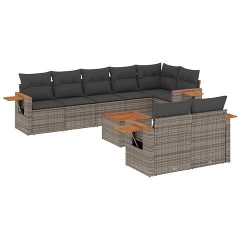 Set Divano Da Giardino 9 Pz Con Cuscini Grigio In Polyrattan - Foto 2