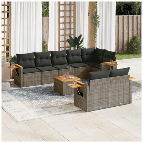 Set Divano Da Giardino 9 Pz Con Cuscini Grigio In Polyrattan - Foto 1