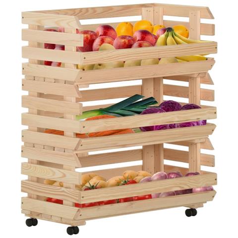 Carrello Portaverdure 77x30x80 Cm In Legno Massello Di Pino - Foto 1