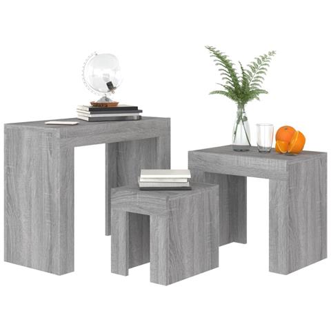 Tavolini Salotto Impilabili 3pz Grigio Sonoma Legno Multistrato - Foto 2