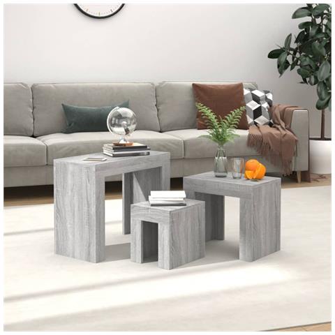Tavolini Salotto Impilabili 3pz Grigio Sonoma Legno Multistrato - Foto 6