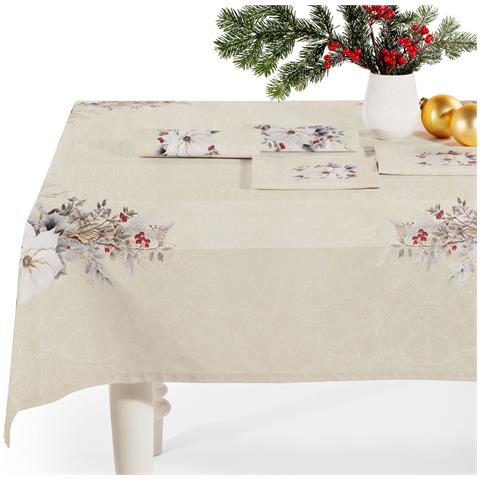 Tovaglia Da Tavola Cm 150x280 Natalis In Cotone Colore Neutro Misura Cm 150x240 - Foto 1