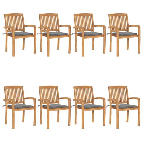 Sedie Da Giardino Impilabili 8 Pz Con Cuscini Massello Di Teak - Foto 2