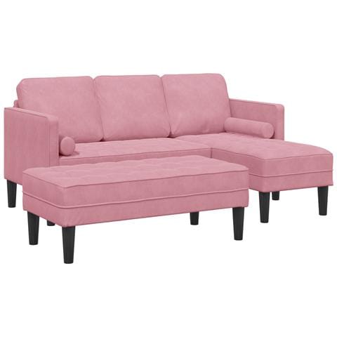 Divano da Giardino con Panchina e Cuscini in Velluto Rosa a L, Divano 3 Posti con Chaise L in Velluto Rosa Chiaro 160 cm, Panchina Rosa 113x57x39 cm in Velluto - Foto 1
