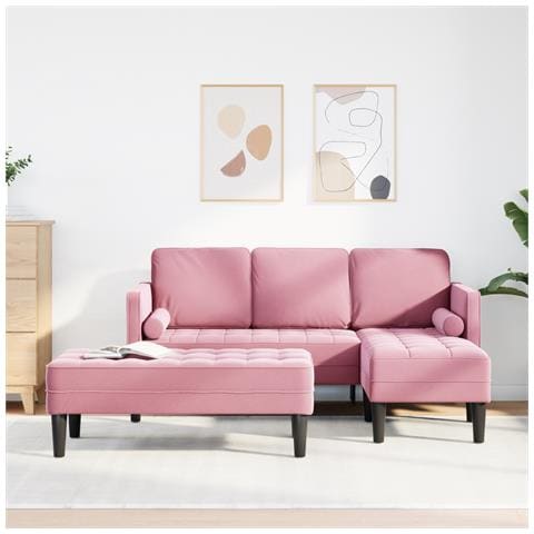 Divano da Giardino con Panchina e Cuscini in Velluto Rosa a L, Divano 3 Posti con Chaise L in Velluto Rosa Chiaro 160 cm, Panchina Rosa 113x57x39 cm in Velluto - Foto 2