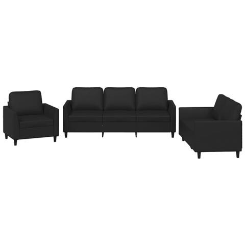 Set di Divani 3 pz con Cuscini Nero in Similpelle - Foto 1