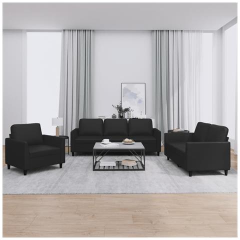 Set di Divani 3 pz con Cuscini Nero in Similpelle - Foto 2