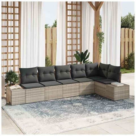 Set Divano da Giardino 6 Pezzi con Cuscini Grigio Chiaro in Rattan Polietilene. - Foto 2