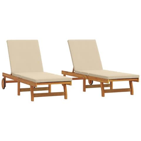 Lettini prendisole 2 pz con ruote e cuscino in legno massello di acacia - Foto 1