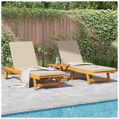 Lettini prendisole 2 pz con ruote e cuscino in legno massello di acacia - Foto 2