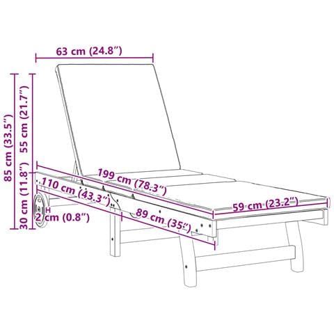 Lettini prendisole 2 pz con ruote e cuscino in legno massello di acacia - Foto 9