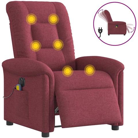 Poltrona Massaggiante Reclinabile Elettrica Rosso Vino Tessuto - Foto 1
