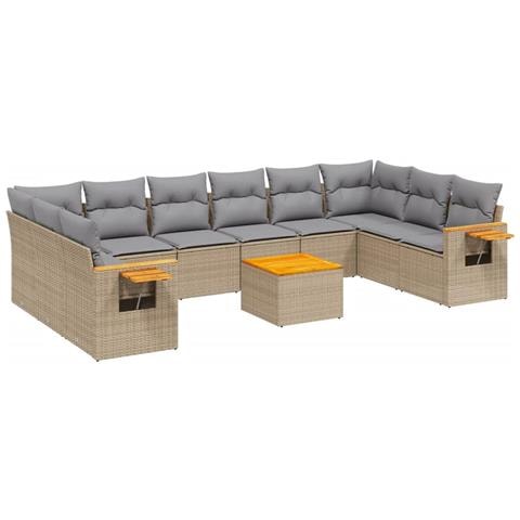 Set Divani da Giardino 11 pz con Cuscini Beige in Polyrattan - Foto 1