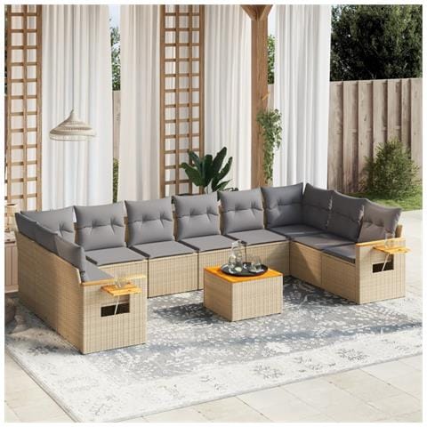 Set Divani da Giardino 11 pz con Cuscini Beige in Polyrattan - Foto 2