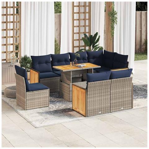 Set Divano da Giardino 9pz con Cuscini Grigio Polyrattan Acacia - Foto 2