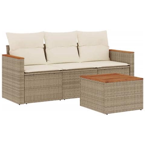 Set Divano da Giardino 4 pz con Cuscini Beige in Polyrattan - Foto 1