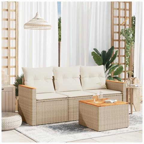 Set Divano da Giardino 4 pz con Cuscini Beige in Polyrattan - Foto 2