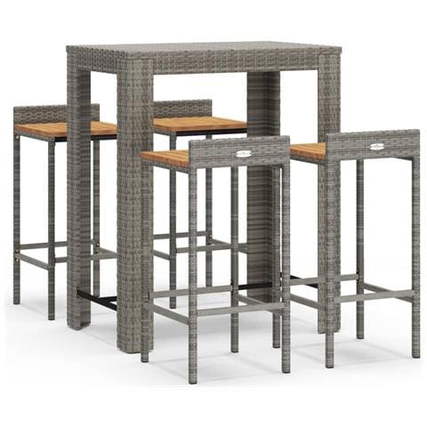 Set Bar Giardino 5pz Grigio Polyrattan e Legno Massello Acacia - Foto 1