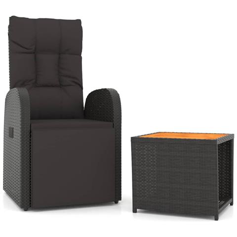 Set Mobili Giardino 2pz Nero Polyrattan e Legno Massello Acacia - Foto 1