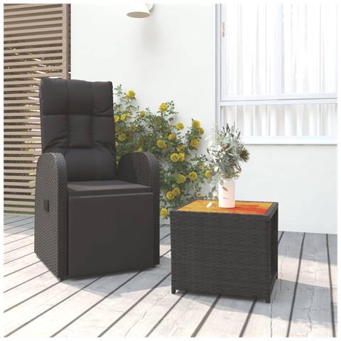 Set Mobili Giardino 2pz Nero Polyrattan e Legno Massello Acacia - Foto 2