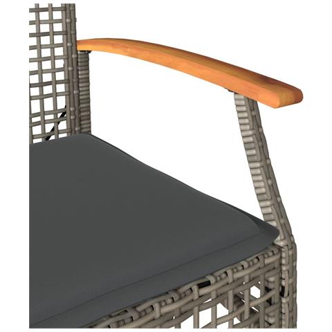 Set da Bistrò 3 pz con Cuscini Grigio Polyrattan e Legno Acacia - Foto 9
